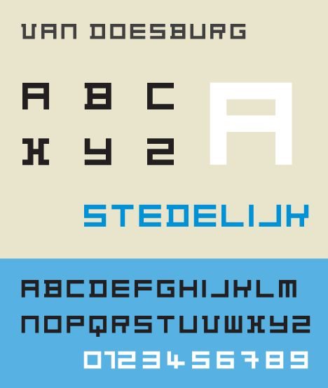 Van Doesburg, Architectuur typeface, 1919 — geometric square-grid alphabet