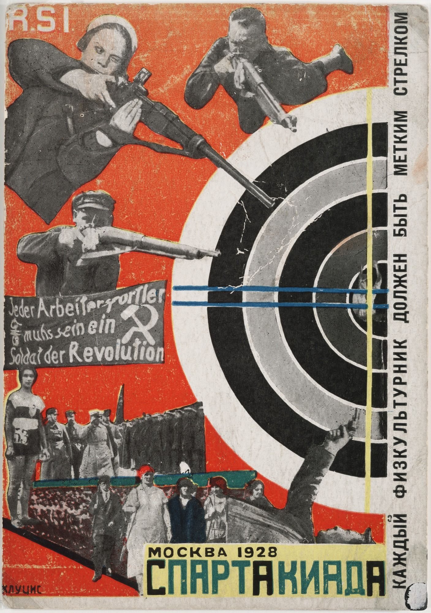 Gustav Klutsis, Spartakiad postcard, 1928 — photomontage athletes in diagonal Constructivist composition