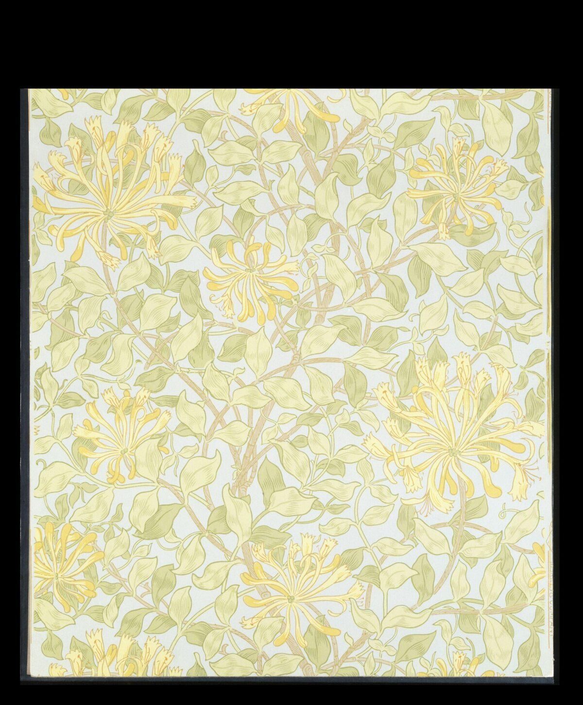William Morris, Honeysuckle wallpaper, Morris and Co., c. 1883 — sixteen-colour wood-block print on cream ground