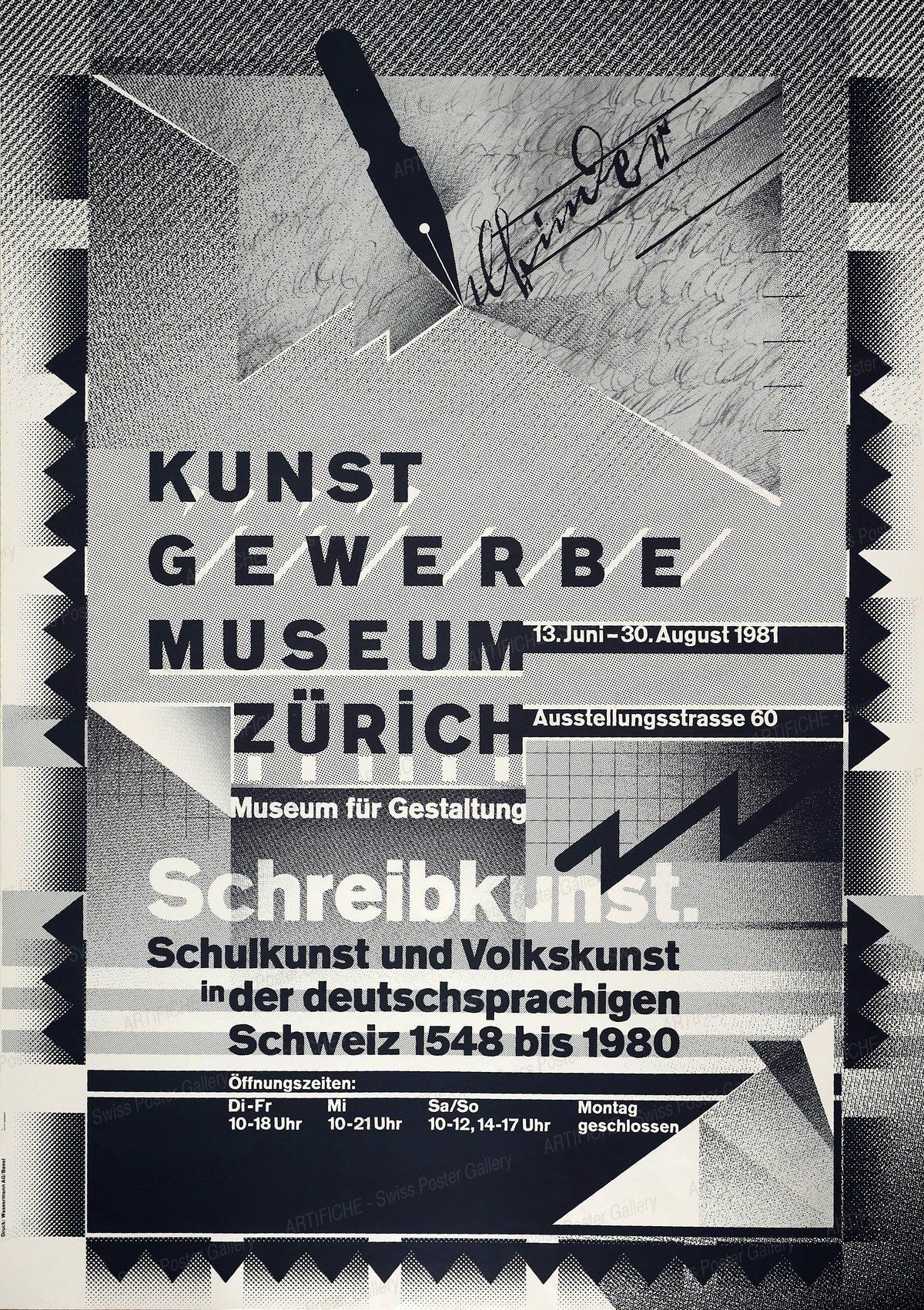 Schreibkunst exhibition poster, Museum für Gestaltung Zürich, 1981, by Wolfgang Weingart