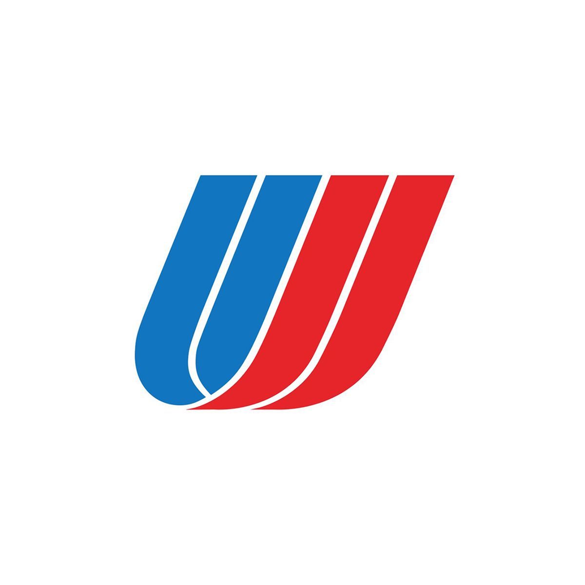 United Airlines tulip logo (1974) by Saul Bass — two overlapping U-shapes forming a tulip in red, white and blue