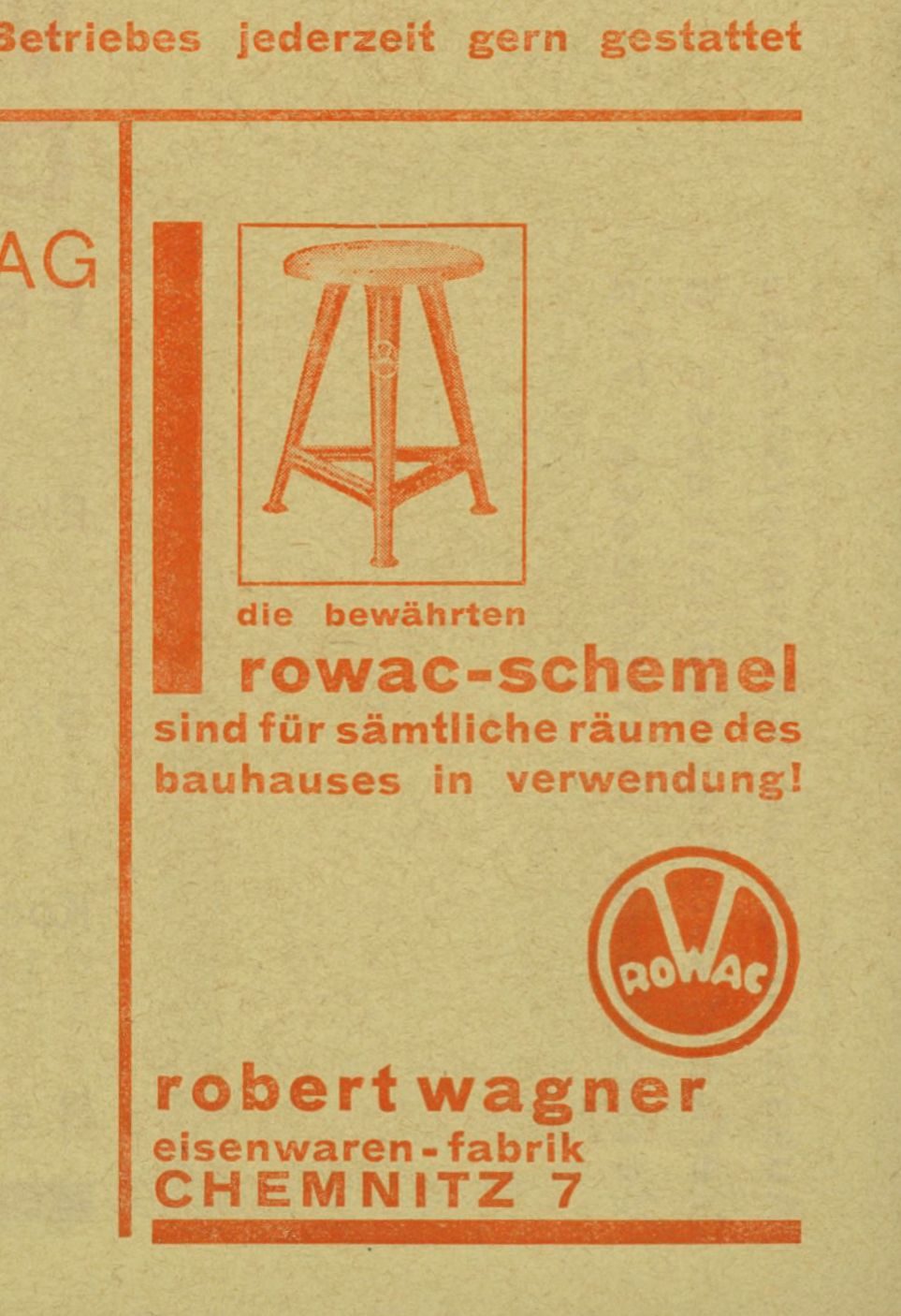 Rowac furniture advertisement from Bauhaus Dessau prospectus, designed by Herbert Bayer, 1927
