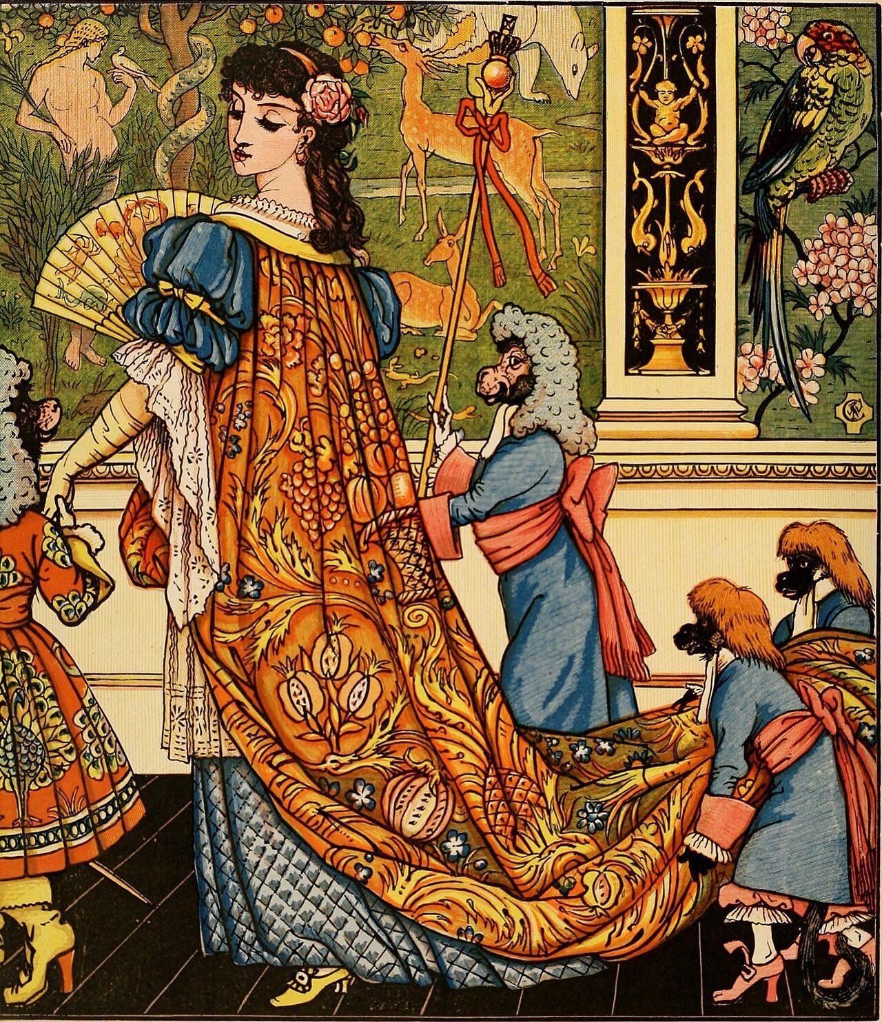 Walter Crane, Beauty and the Beast, Routledge Toy Books, 1875 — colour-printed illustration in Arts and Crafts ornamental style