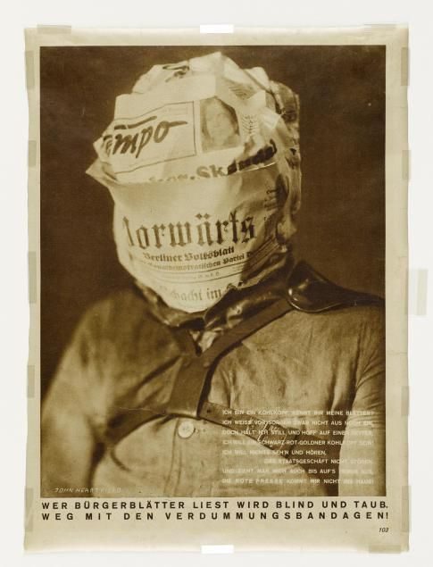 John Heartfield, Whoever Reads Bourgeois Newspapers Becomes Blind and Deaf, AIZ cover, 1930