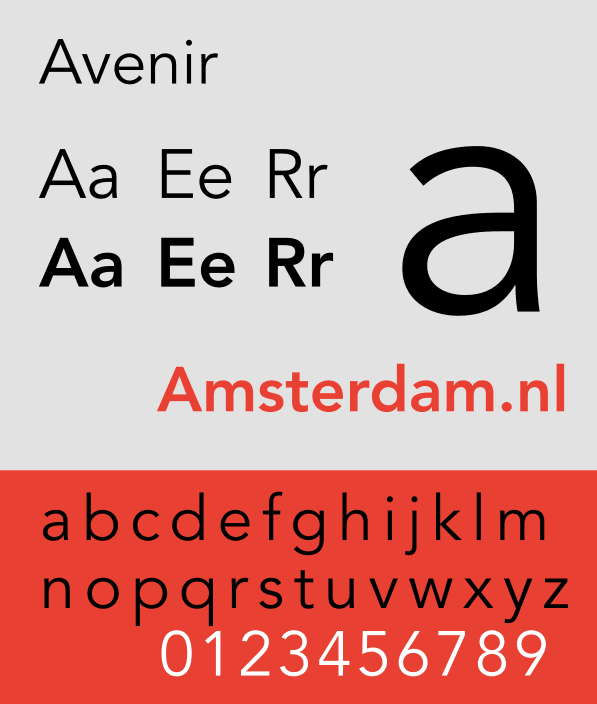 Avenir typeface specimen showing the geometric sans-serif