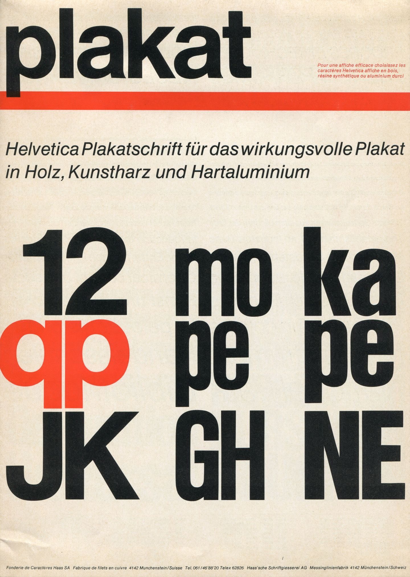 Neue Haas Grotesk Plakatschrift specimen page 1, 1957